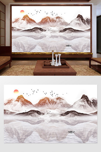 意境水墨山水风景中国风客厅电视背景墙图片