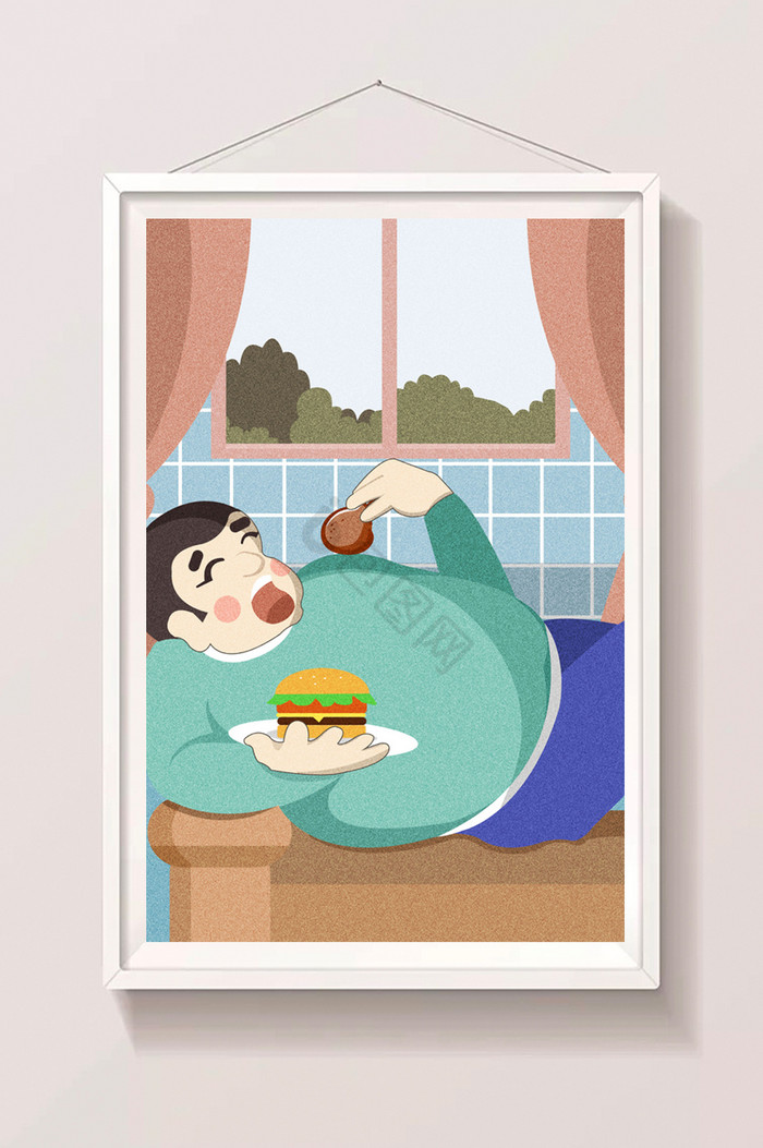 胖男孩吃东西插画图片