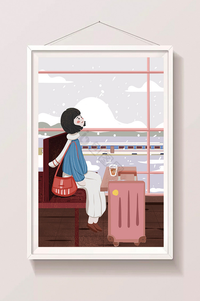 一个人的旅行火车站插画图片
