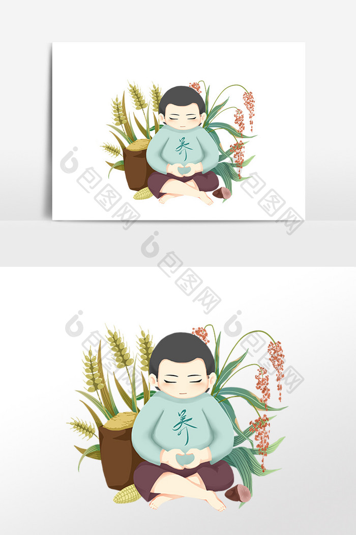 种植养生杂粮的男孩插画