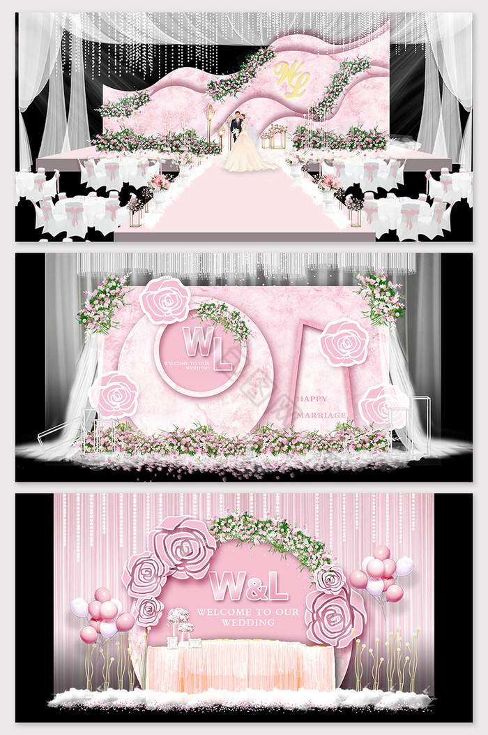粉色大理石婚礼舞台背景图片