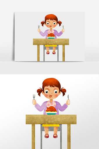 水彩手绘小孩吃东西吃饭插画人物图片