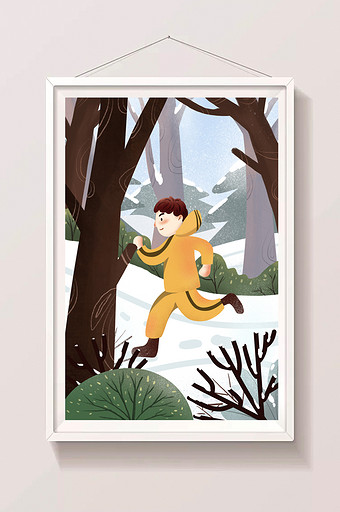 小清新冬天运动生活方式跑步插画图片