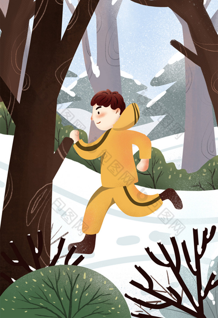 冬天运动生活方式跑步插画