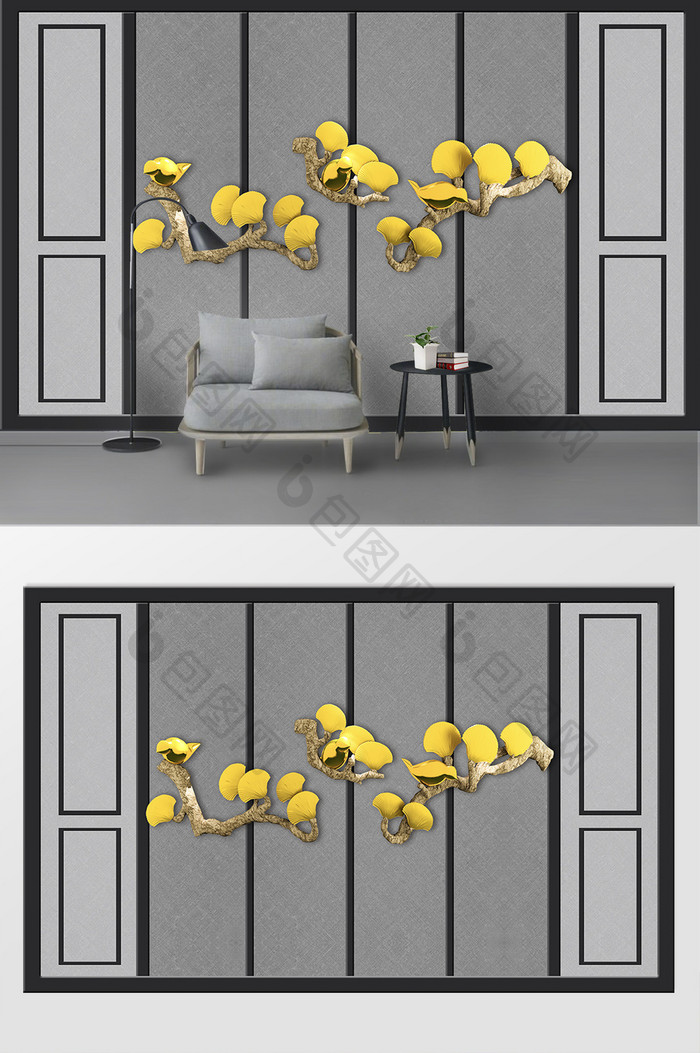 北欧框线条布纹花朵墙 图片下载 包图网