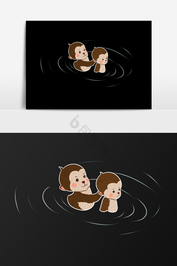 水中猴子插画图片