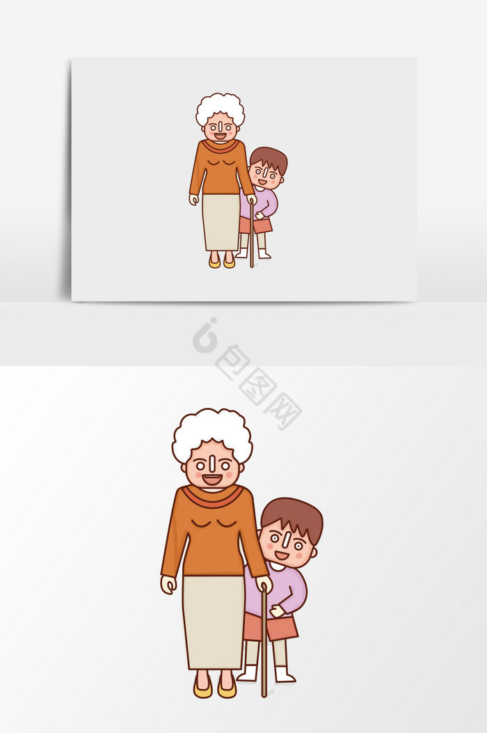 和奶奶上街插画图片