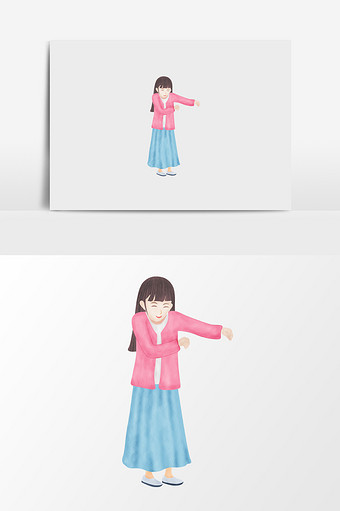 手绘舞动的小女孩插画元素图片