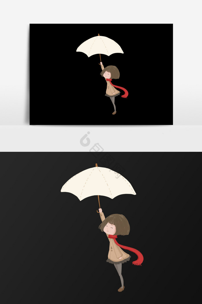 伞下女孩插画图片