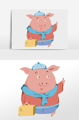 红色可爱小猪扁平元素插画图片