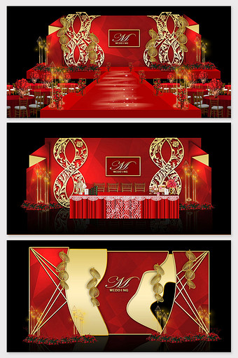 红金现代新中式婚礼主题效果图图片