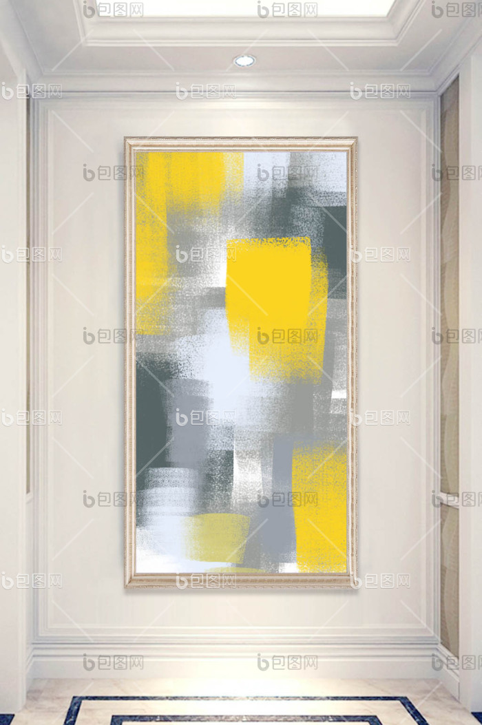 【现代简约抽象油画色块玄关装饰画】图片下载-包图网