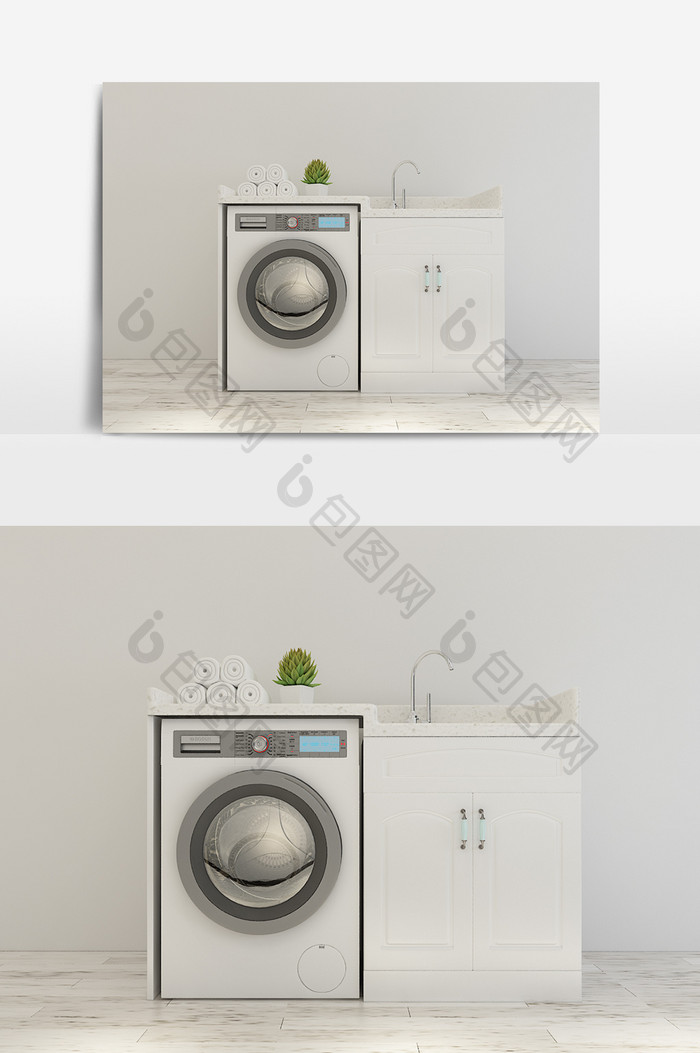 简约白色洗衣机模型