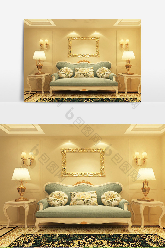 暖黄色欧式沙发背景墙图片图片