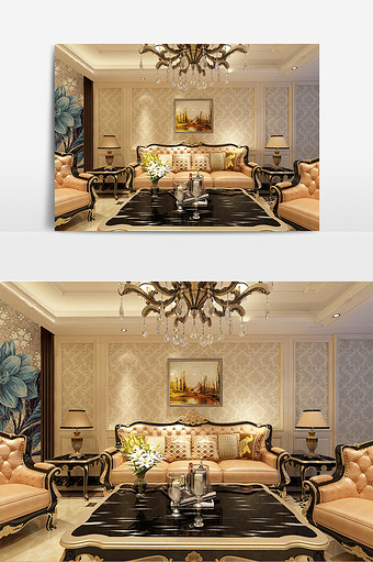 奢华欧式客厅会客厅模型图片