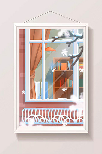 冬季室内书房背景元素图片