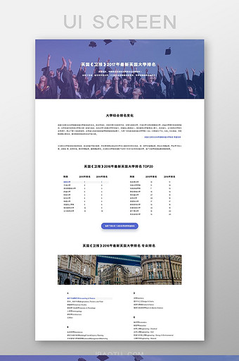 蓝色紫色大学排名留学UI网页设计图片