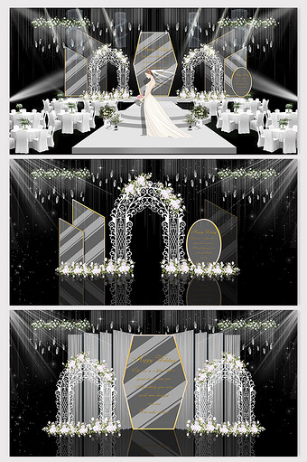 唯美欧式拱门鲜花白色系婚礼效果图图片
