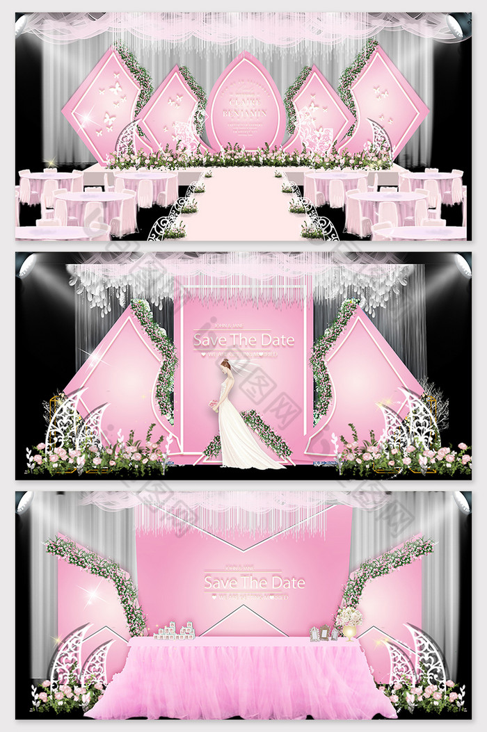 简约小清新粉色欧式婚礼舞台效果图图片图片