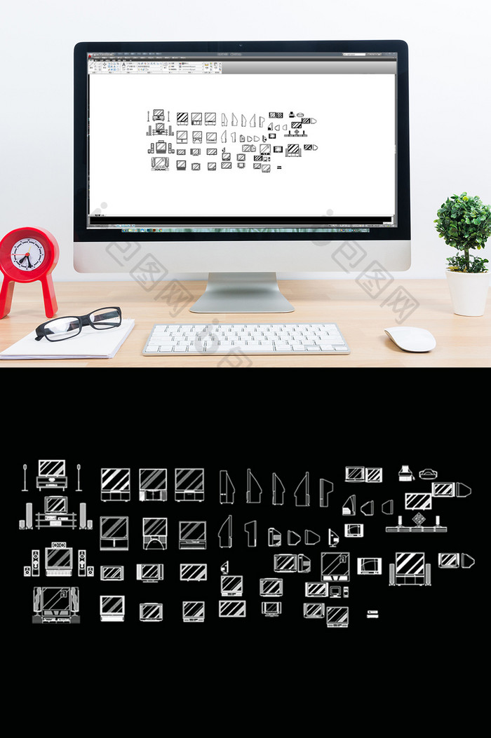 CAD电视机立面图库