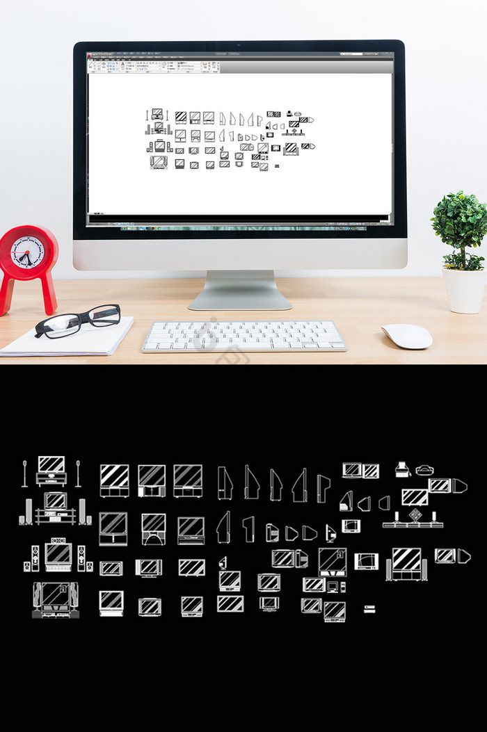 CAD电视机立面图库图片