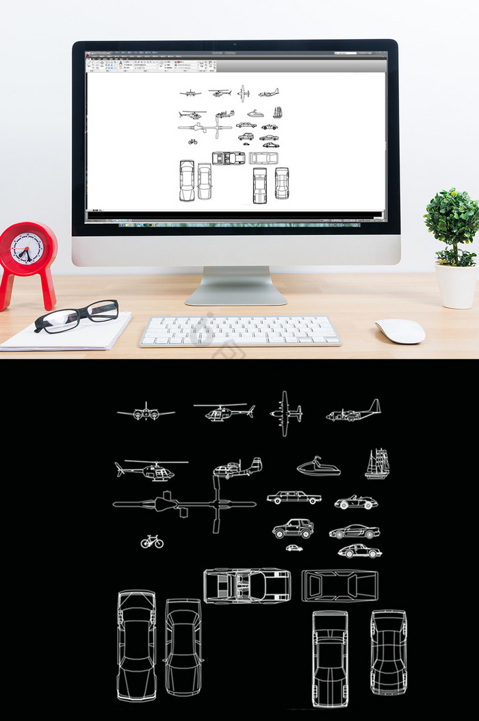 CAD交通工具平面图库图片