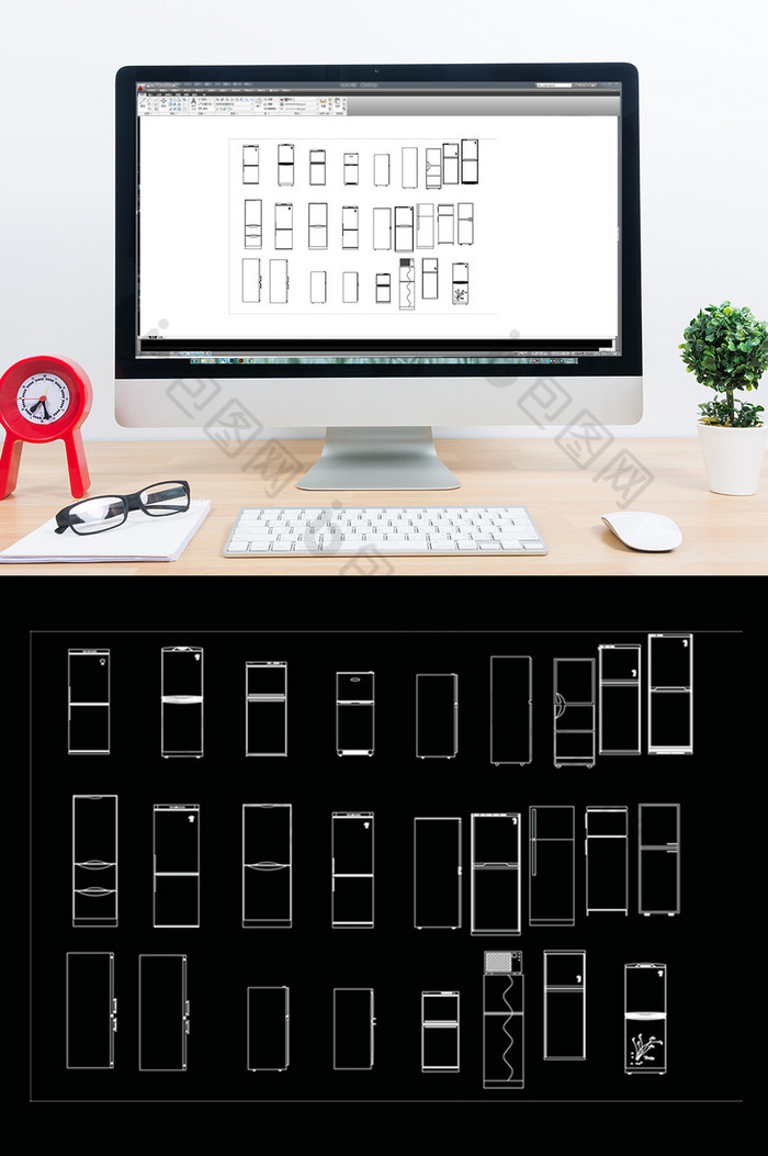 CAD冰箱立面图库图片图片