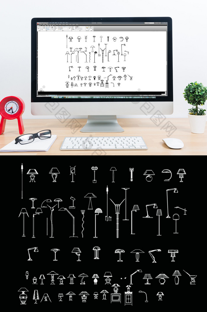 CAD台灯立面图库