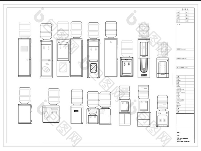CAD饮水机立面图库