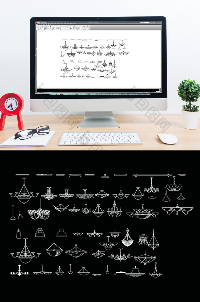 CAD造型吊灯立面图库