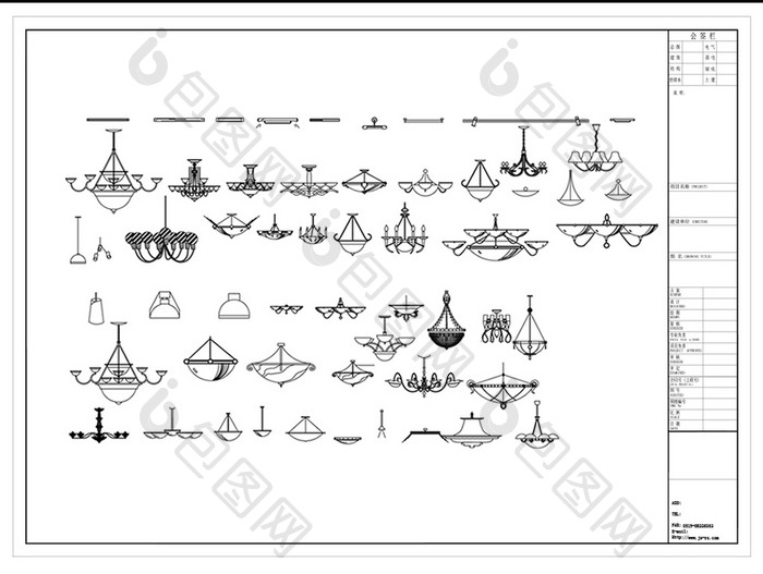 CAD造型吊灯立面图库
