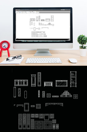 CAD中式部件立面图库