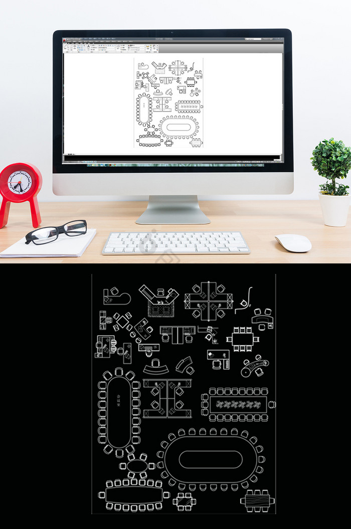 办公会议桌CAD平面图图片