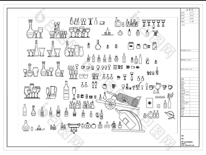 酒瓶酒杯CAD立面图库