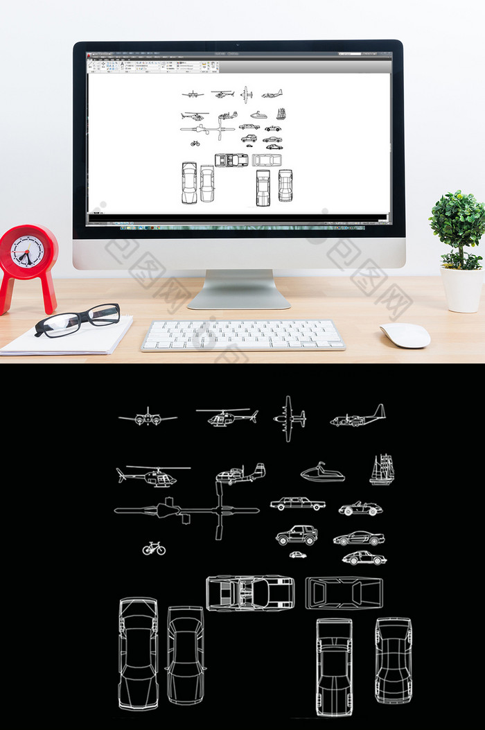 CAD交通工具平面图库图片图片