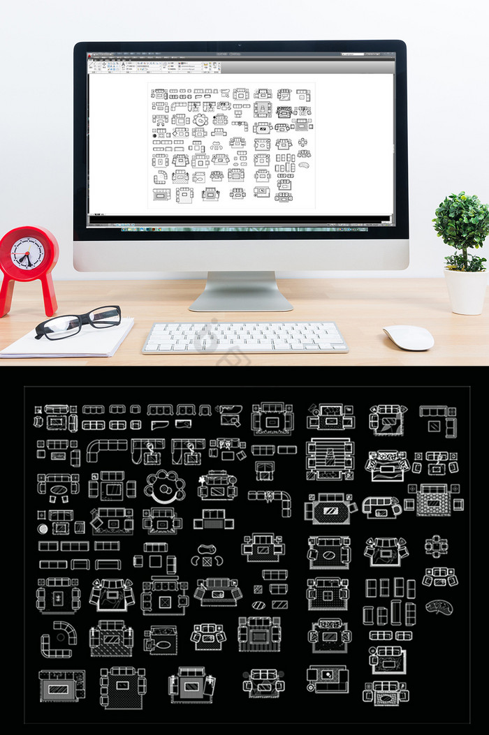 沙发平面CAD图库图片