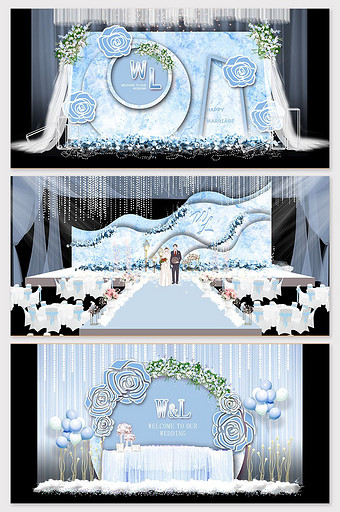简约清新蓝色婚礼舞台效果图片