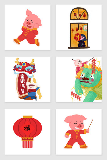 中国风喜庆过年春节猪卡通元素图片