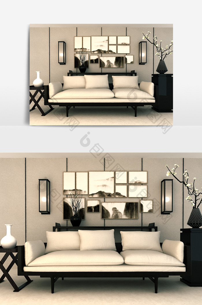 现代简约白色沙发客厅模型