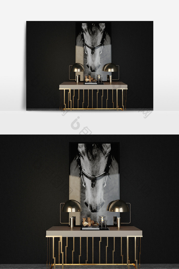 现代简约金属边柜马装饰画图片图片