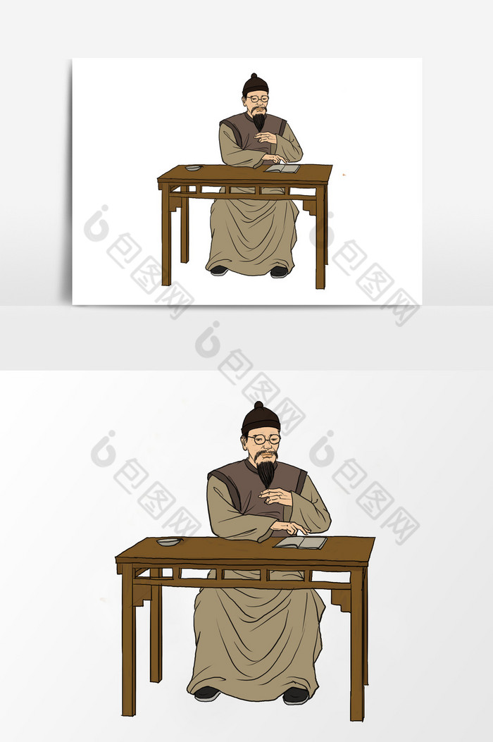 淡彩颜色的古代看病郎中图片