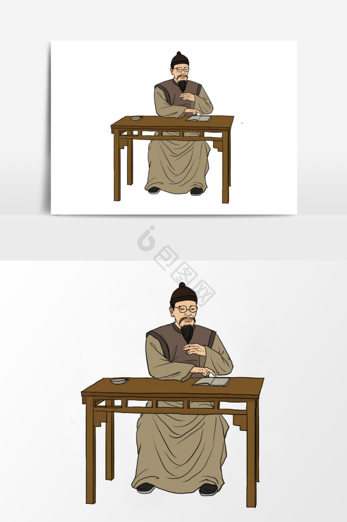 淡彩颜色的古代看病郎中