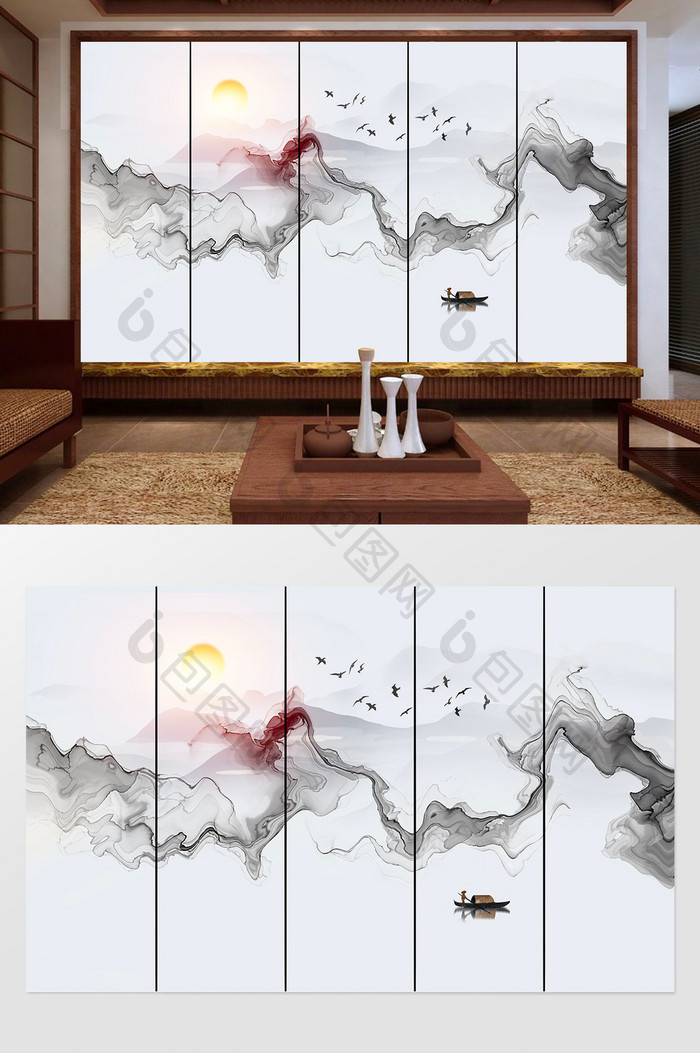 新中式抽象山水风景背景装饰画