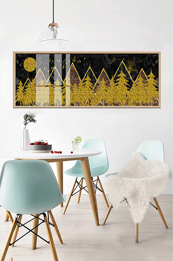 抽象山峦金色树林意境风景装饰画图片