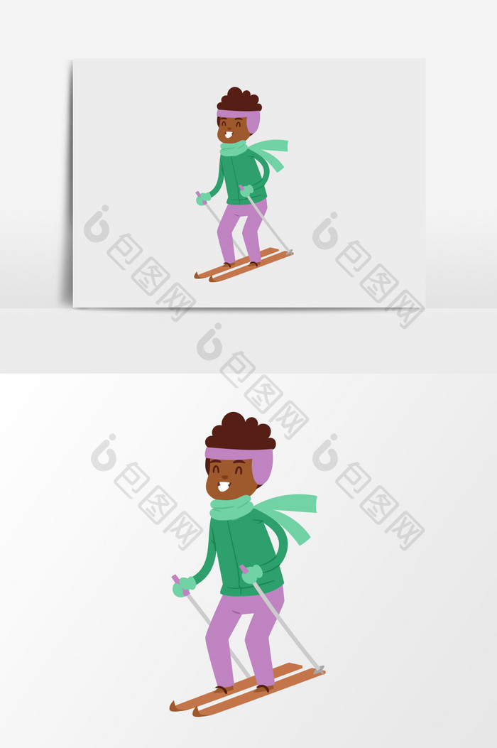 手绘快乐滑雪插画元素