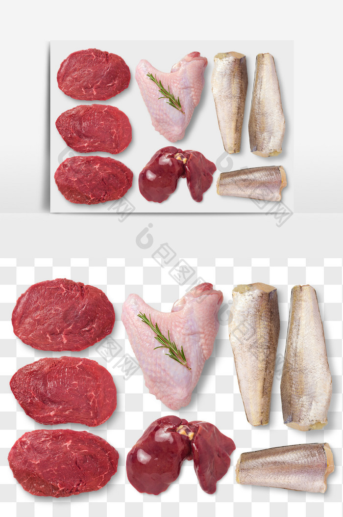 鸡肉猪肉鱼肉猪肝食品元素PNG文件