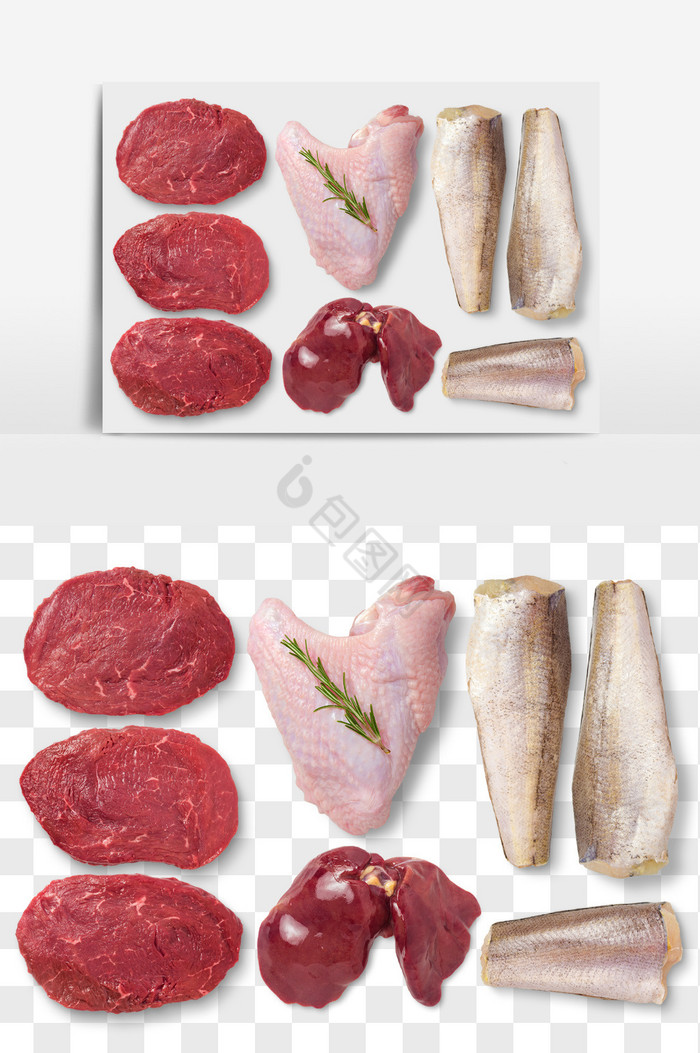 鸡肉猪肉鱼肉猪肝食品PNG文件图片