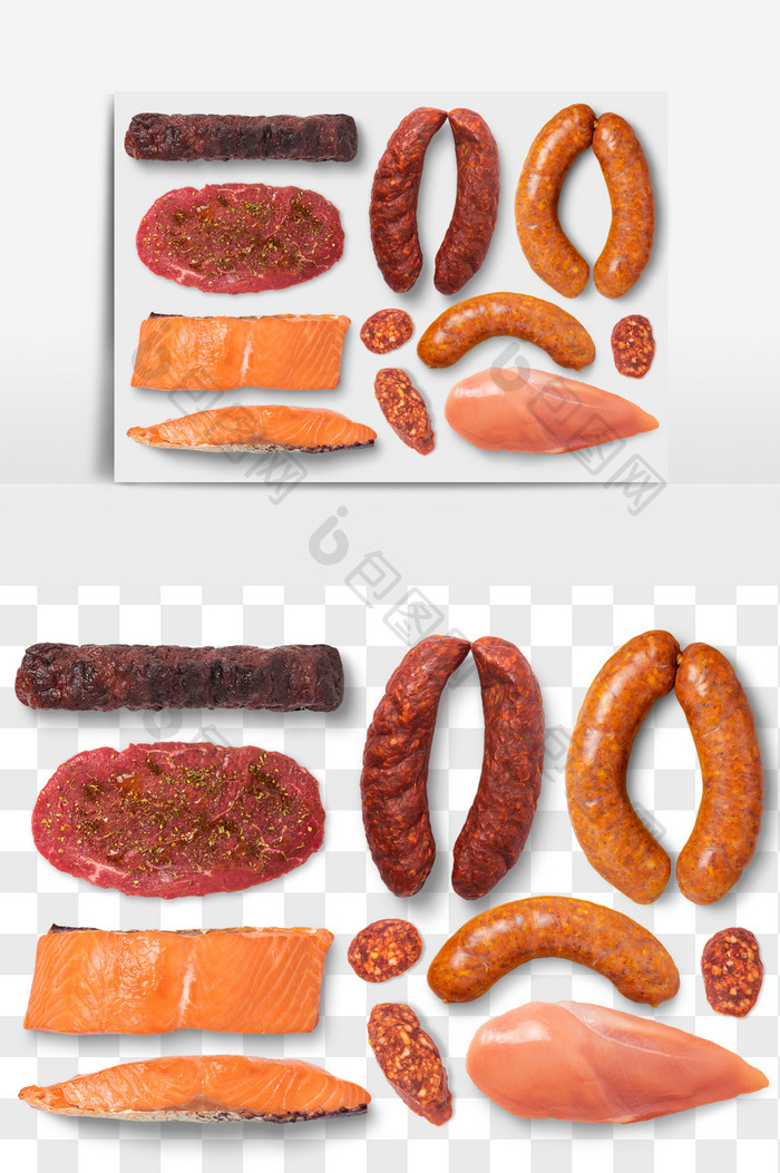 香肠鱼肉肉制品食品元素PNG文件食品抠图