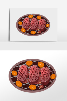 一盘烤肉插画