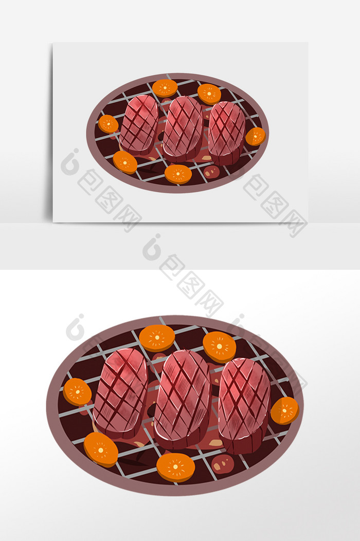 手绘一盘烤肉插画